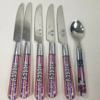 Disney 6 Piece Knives & Spoon Mickey Mouse Silverware American Flag Stars Stripe • $29.99