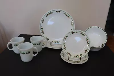 Vintage Corell Holly Dinnerware Set ~ 11 Pieces / Service For 3 (minus 1 Bowl) • $17.99