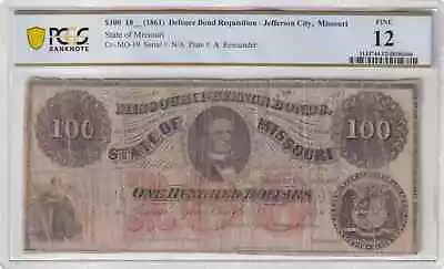 1861 Obsolete Bank Note Defence Bond Jefferson City MO PCGS 12 • $169.50