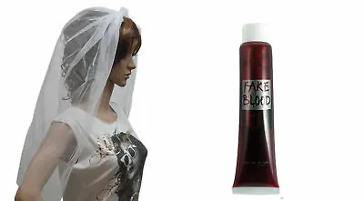 £5.49 • Buy Halloween Zombie Fancy Dress Corpse Bride Accessory White Veil & Fake Blood Set