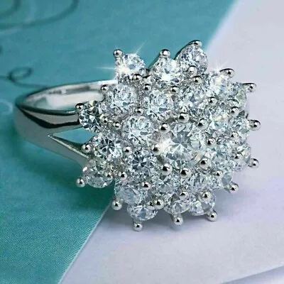 2Ct Real Round-Cut Moissanite Cluster Engagement Ring 14k White Gold Finish • $132.80