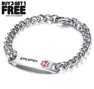 Epilepsy Medical Alert Bracelet Epileptic Stainless Steel Silver Personalised • $12.42