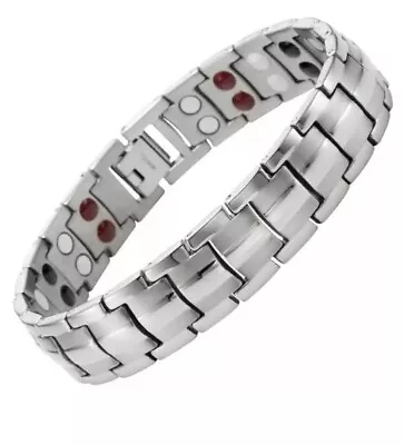 Mens Magnetic Health Bracelet Carpal Tunnel Bangle Silver Arthritis Pain Relief • £14.85