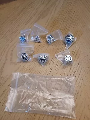 NEW 7 PC Blue Silver Rhinestone Metal DND Polyhedral Dice Set Dungeons & Dragons • $20