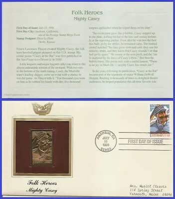USA2 #3083 ADDR GOLDEN REPLICA FDC   Mighty Casey Folk Heroes • $3.95