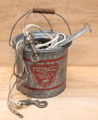 Vintage Falls City Galvanized Minnow Bucket 710 Two Piece W Brass Ludell Clips • $65.45