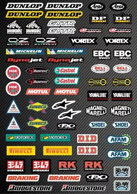 Kit Stickers A3 Adesivi Kit Sponsor Tecnici Moto Cross Mx Quad Dunlop Akrapovic • $17.67