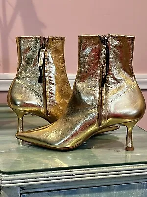 ZARA Gold Metallic Leather Ankle Boots NWT US 9 $129 • $98