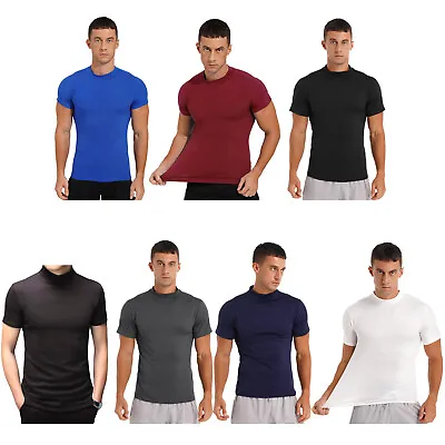 US Mens Mock Turtleneck Pullover T-shirt Short Sleeve Slim Fit Tops Undershirt • $10.66