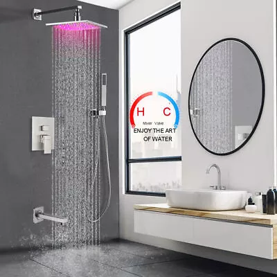 Rainfall Shower Head Combo Kit Shower Faucet Set Tub Filler Spout W/Mixer Valve • $99