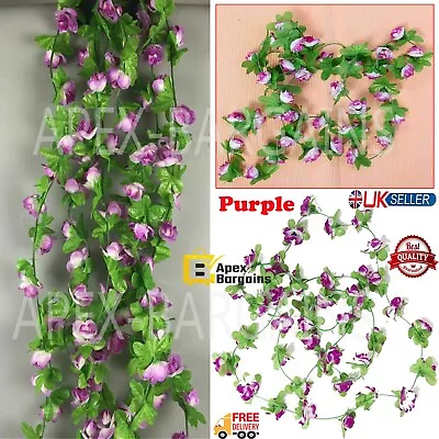 40 Heads 7ft Purple Flowers String Fake Artificial Vine Ivy Leaf Garland Home UK • £3.29