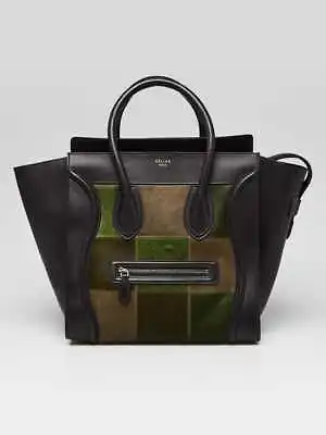 Celine Black And Green Pony Hair And Leather Mini Luggage Tote Bag • $995