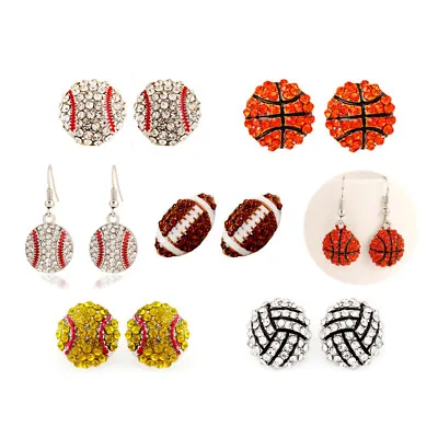 Football Stud Drop Cubic Zirconia Earrings Sports Party Rhinestone Women Jewelry • $2.29
