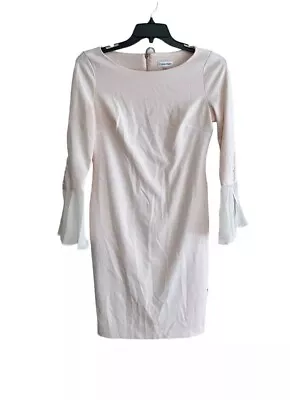 Calvin Klein Chiffon Bell Sleeve Dress Powder Pink Size 10 Retail 159 • £36.62