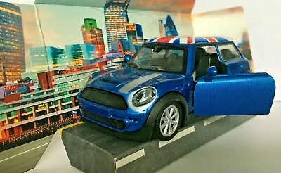 Mini Cooper Pull Back 1:36 Scale Die Cast Model Toy Car Blue  -roomaxx • £12.49