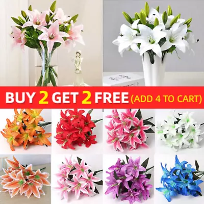 10-Heads Artificial Stargazer Large Bouquet Quality Faux Silk Lily Flowers Decor • £2.49