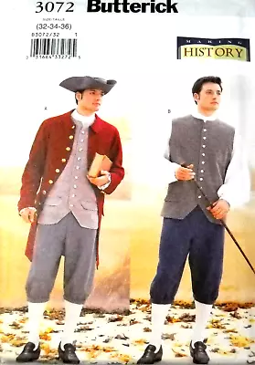 Colonial Coat Vest Shirt Hat Mens Size 32-34-36 Sewing Pattern Butterick 3072 * • $14.34