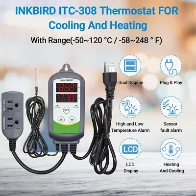 $30.48 • Buy Inkbird ITC-308 Thermostat Programmable Homebrewing Temperature Controller Heat