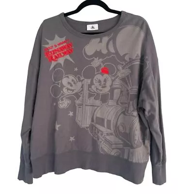 Disney Large 100% Cotton Mickey Minnie Mouse Runaway Railway Crewneck Sweater • $35.99