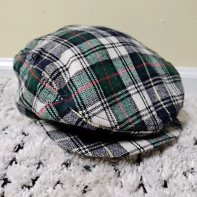 Vintage Newsboy Hat Cap Green Plaid Large Newsie Paperboy Ivy Ascot Gatsby USA • $16.96