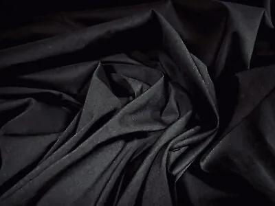 Stretch Cotton Spandex Woven Dress Fabric Per Metre - Plain - Black • £4.99