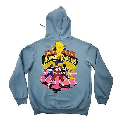 Saban's Mighty Morphin Power Rangers Graphic Print Light Blue Hoodie Unisex  Med • $28.95