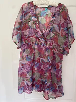 Chiffon Style Beach Cover Up Size 10 Multicoloured Floral Sequins New • £3.50