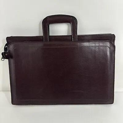 Vintage Burgundy Leather Attache Briefcase Portfolio Case Drop Handles • $29.99