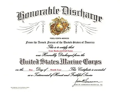 US Marine Corps Honorable Discharge Replacement Certificate • $18.95