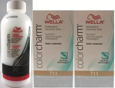 Wella Color Charm T11 Lightest Beige Blonde 42ml X 2 + 20 Cream Developer 107ml • $41.15