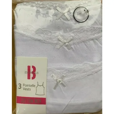 £5.90 • Buy 3 Pack  Girls White Pointelle Vests Cami Cotton Rich Tops, Girls Underwear BHS 