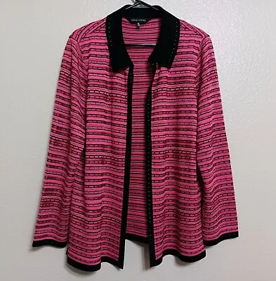 Ming Wang XL Pink Black Acrylic Open Front Cardigan Sweater  • $44.95