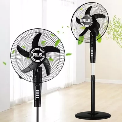 RLS Black 16” 5 Blade Pedestal Round Base Floor Standing 3 Speed Oscillating Fan • £24.99