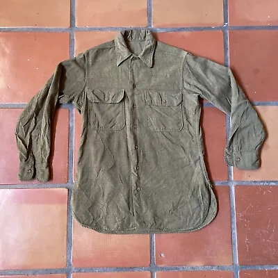 Vintage WW1 Doughboy Wool Long Sleeve Button Up Shirt Pocketed Mens S Army Green • $500