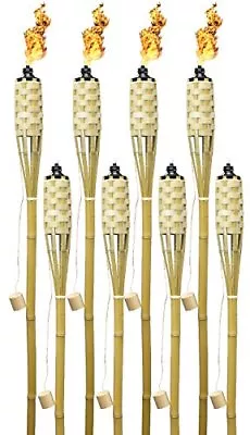 8 Pack Outdoor Bamboo Tiki Torches – 60” Long Yard Decor & Mosquito Repellent • $59.99