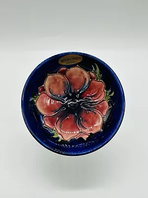 Vtg Moorcroft England Cobalt Blue Porcelain 4-1/2  Bowl Pink Anemone Art Pottery • $29.99