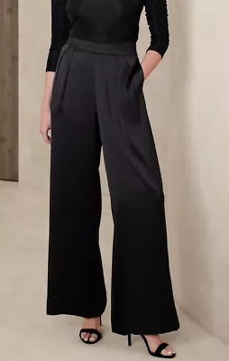 $40 • Buy Scanlan Theodore Pleat Front Wide Leg Silk Satin Pants In Navy Size 12