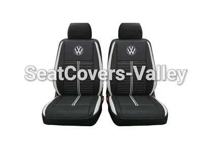 VW Transporter T5 T6 Front Row (1+1) 2x Single Leatherette Seat Covers VW Logos • $192.91