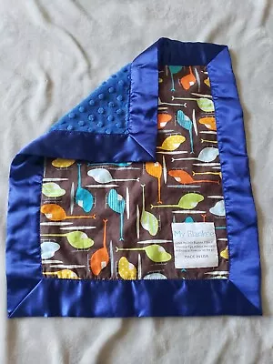 My Blankee Blue Minky Brown Helicopter Print Satin Trim Lovey Blanket Security • $17.99