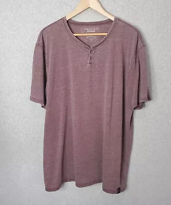 Lucky Brand Venice Burnout Henley Shirt XL Burgundy Red Short Sleeve Cotton Blnd • $13.99