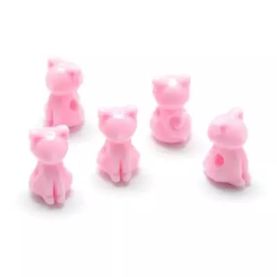 50 Acrylic Kitten Beads - Pink - 14.5mmx8.5mm - Opaque - 3D - Feline Cat -P00763 • £3.69