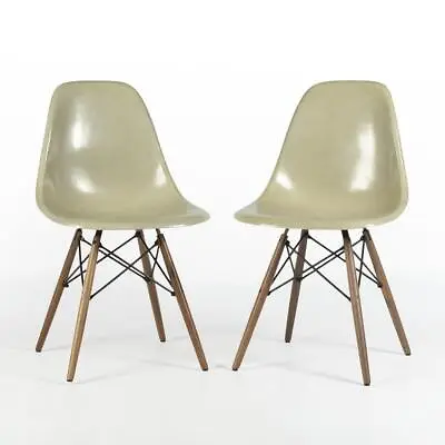 Vitra Eames DSW Chairs Grey Yellow Pair (2) Vintage Original Dining Side Shells • £925