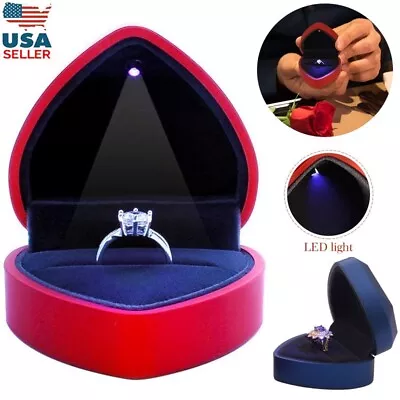 2× Diamond Ring Box LED Light Velvet Jewelry Gift Wedding Proposal Organizer USA • $8.36