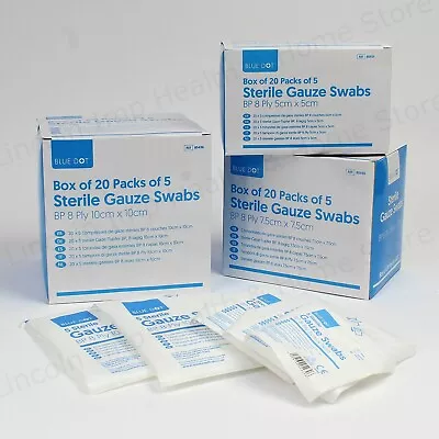 8 Ply Sterile Medical WOVEN First Aid Gauze Swabs Absorbent & Thick Cotton Weave • £11.99