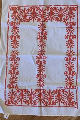 Vera Neumann Mid Century 1960's Burnt Orange Tea Towel - Designer Linen Blend • $49.99