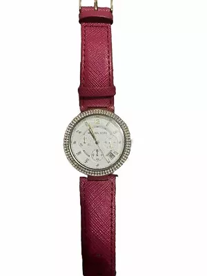 Michael Kors MK2297 Women's Chronograph Watch With Pink Leather Strap Excellent • $49.99