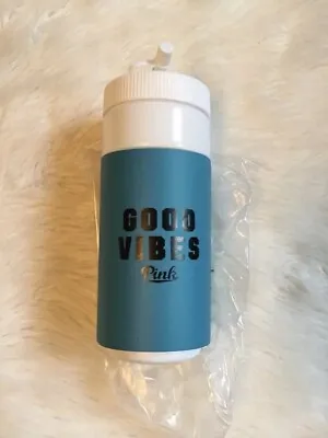 PINK Victoria’s Secret Retro Water Bottle Blue “Good Vibes” • $16
