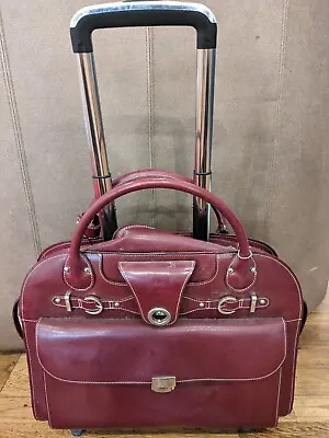 McKlein Edgebrook Wheeled Laptop Briefcase Bag Top Grain Cowhide Leather Red • $55