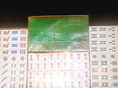 144 Vintage Mah Jong Green White Red & Blue Mahjong Tiles ONLY - NOS UNUSED  • $34