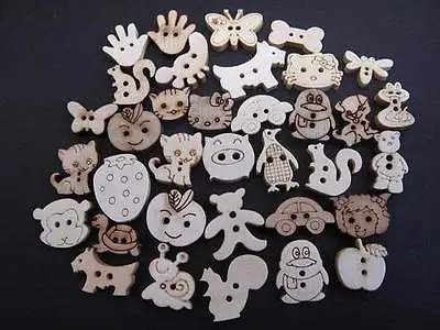 6 & 8pc Packs 15-20mm Wooden Character Buttons For Sewing Arts & Crafts • £2.74